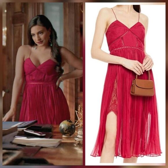 Self-Portrait Pleated Chiffon Lace Dress ASO Cristal Dynasty Sz 8 - Picture 1 of 11